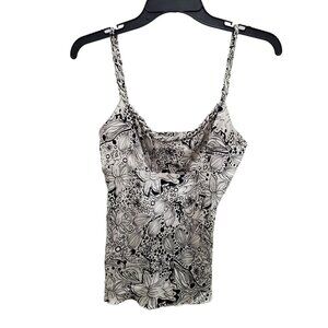 Bebe Women's Y2K 2000s White Black Artsy Floral Print Silk Braided Strap Cami S‎